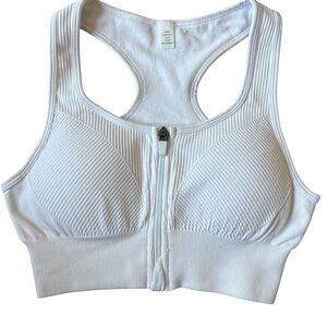 90 Degree By Reflex White Front-Zip Racerback Sports Bra